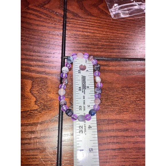 Purple Different Stripe Agate Stretch 3 7/8 Inch Around Bracelet! - Picture 5 of 6